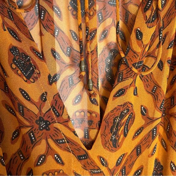 ULLA JOHNSON Aliya Silk Ruffled Long Sleeve Midi Dress Ochre - Picture 12 of 14